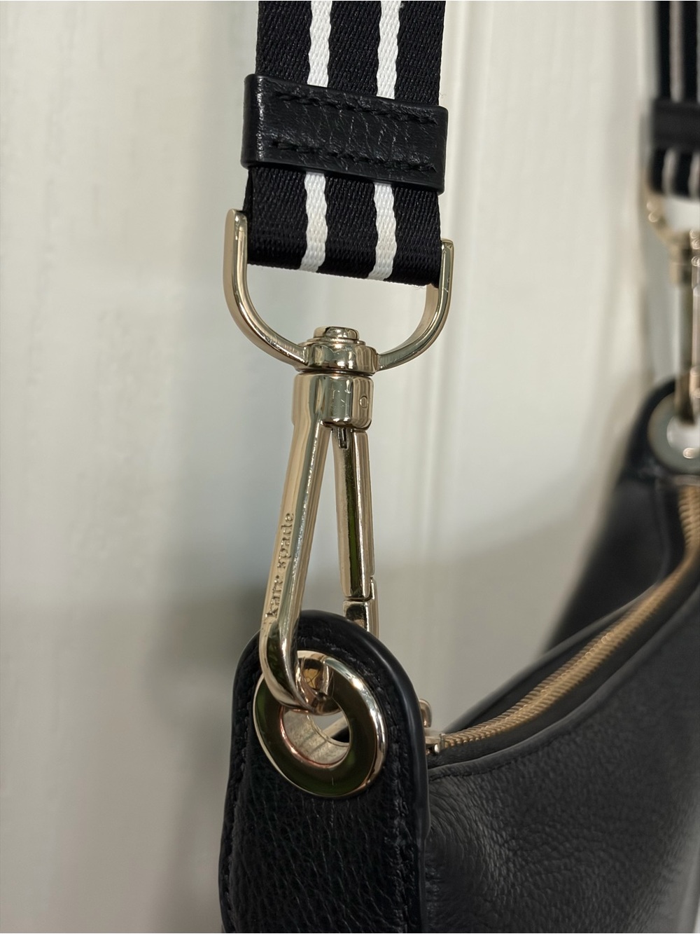 kate spade Black Pebbled Leather Crossbody with Striped Strap Medium Rosie - Picture 4 of 11